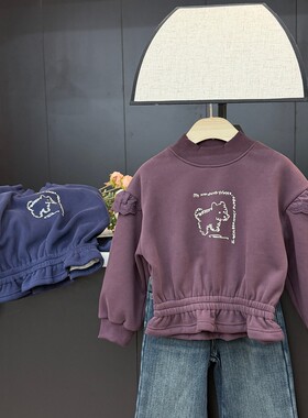 leomama女童小狗加绒卫衣冬装新款儿童洋气衣服宝宝百搭保暖上衣