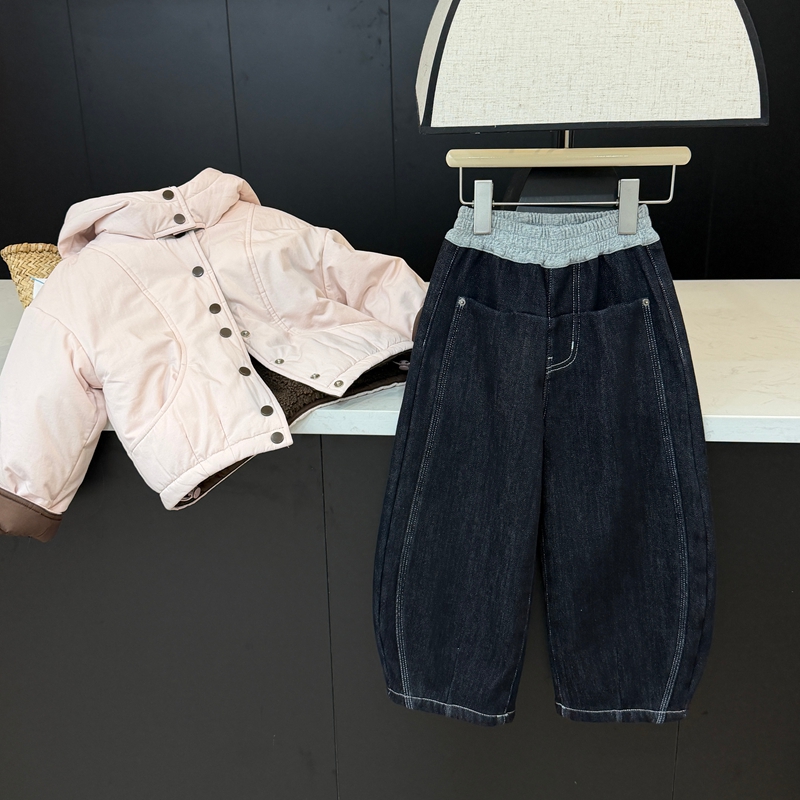 leomama童装女童加绒弯刀牛仔裤2025冬季洋气儿童加厚保暖裤子