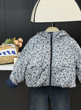 leomama【青花瓷】童装女童连帽棉服外套25秋冬儿童冬装大童棉衣