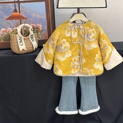 【黄金甲】女童改良汉服冬拜年服儿童新中式复古盘扣棉服加绒外套