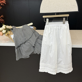 脚设计感女童阔腿裤 leomama童装 薄款 花边裤 儿童白色休闲裤 子夏季