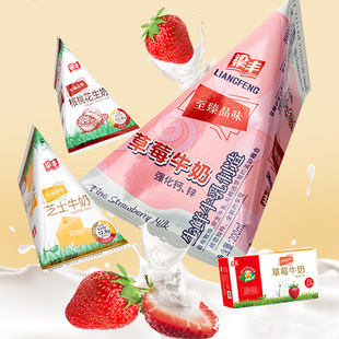 蘇州張家港特產梁豐草莓牛奶200mlx12包 草莓味網紅牛奶三角包 箱