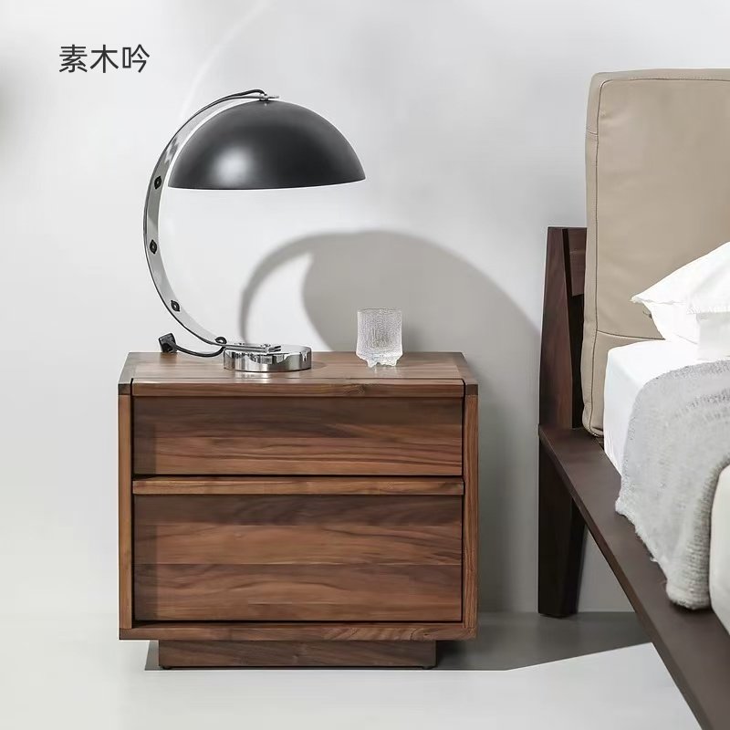 北欧表情/意大利简约实木床头柜/黑胡桃木骨骼线双抽卧室收纳边柜