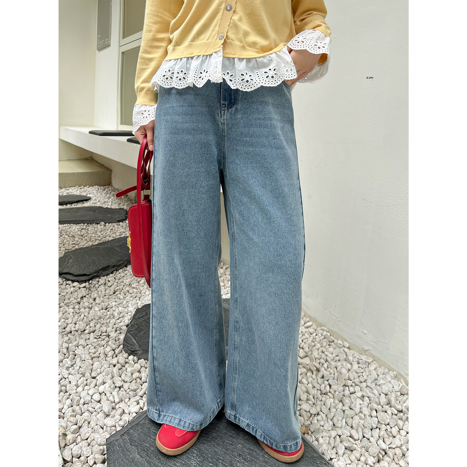 DM100阔腿裤遮肉牛仔裤子