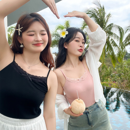 气质蕾丝拼接高弹针织小吊带