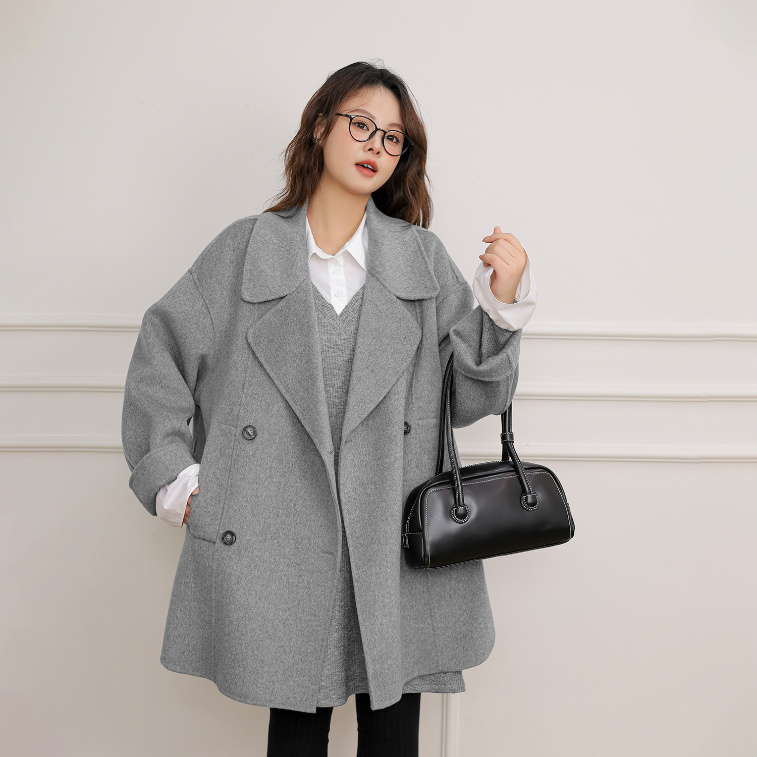 DM100大码百分百胖mm女装保暖时尚中长款纯羊毛毛呢大衣宽松外套