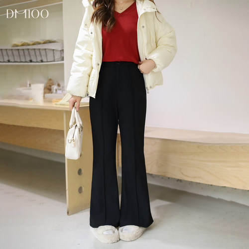 DM100大码百分百女装微胖mm冬季保暖加绒显瘦百搭弹力微喇休闲裤