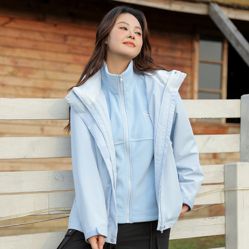 DM100大码百分百微胖mm女装冬保暖三合一防风防水可拆卸冲锋外套