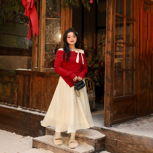 性感一字领T恤流光半身裙纯欲套装 冬季 百分百微胖mm女装 DM100大码