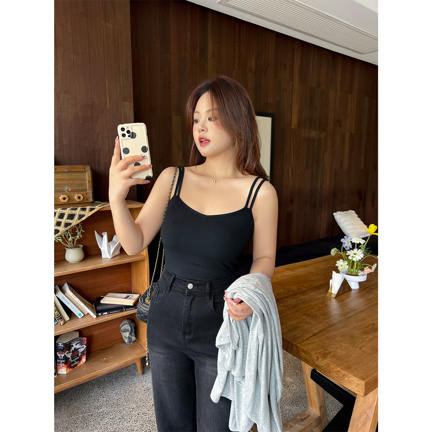 DM100大码百分百女装微胖mm吊带背心双肩带弹力基础打底内搭