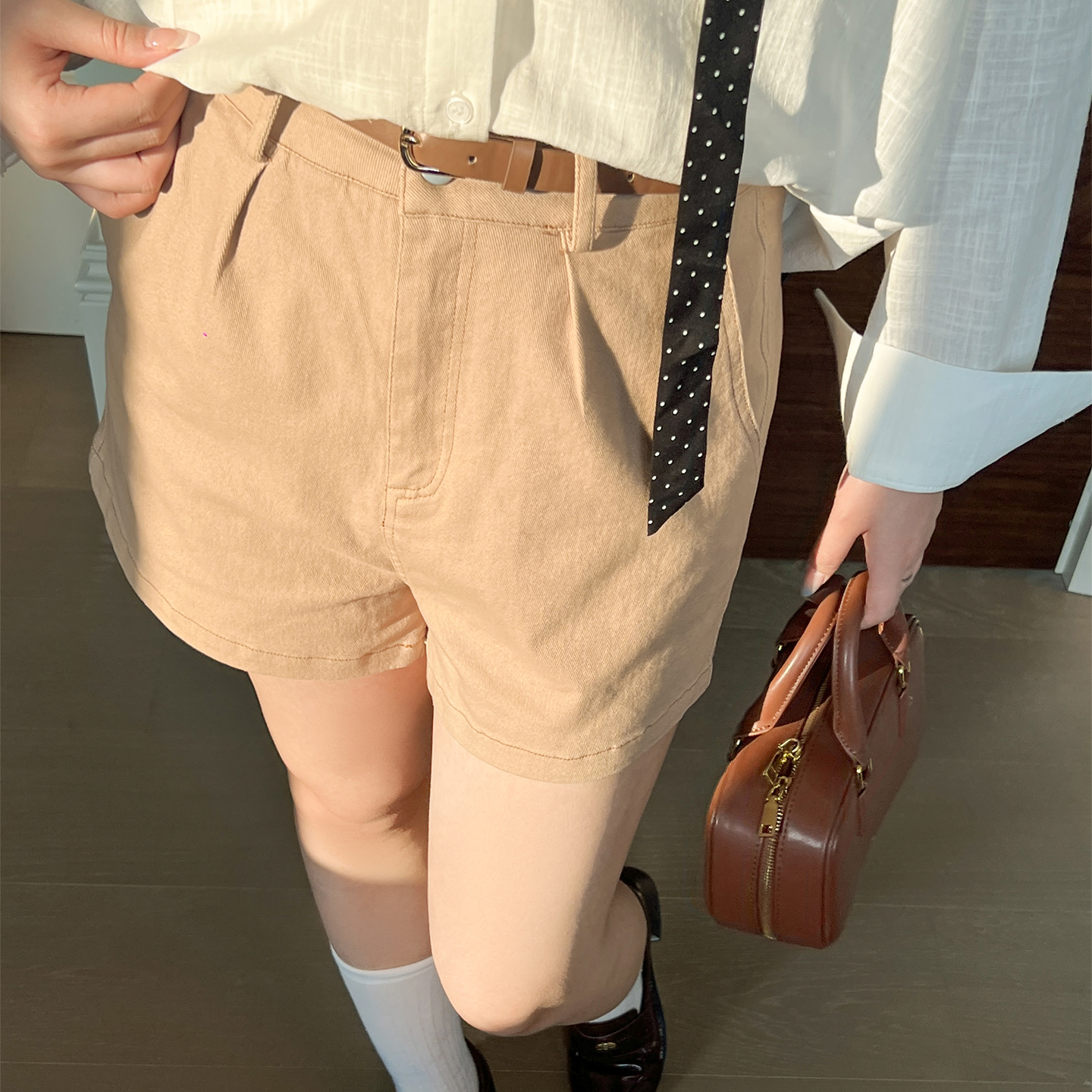 DM100大码百分百女装秋季微胖mm休闲百搭卡其色棉布阔腿牛仔短裤