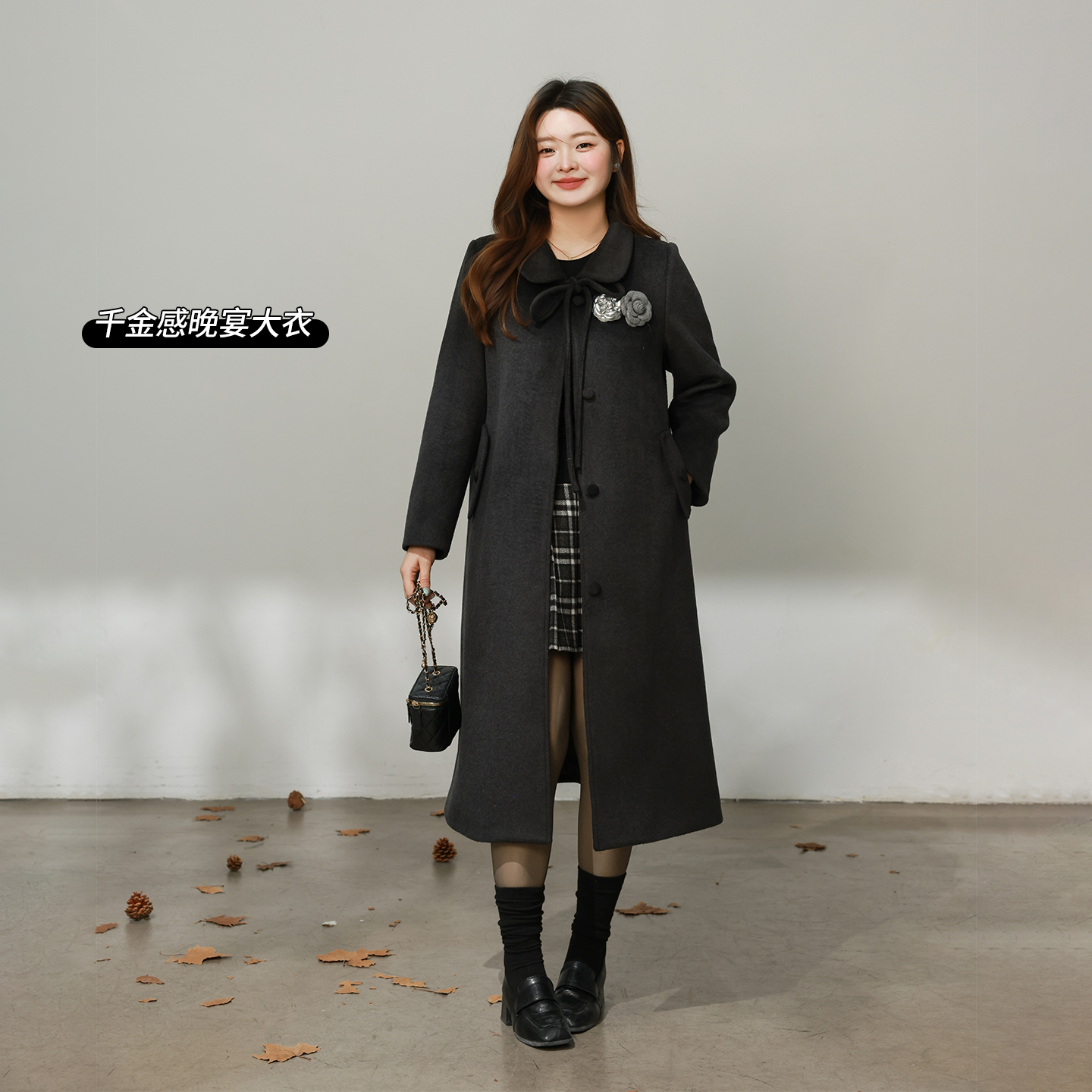 【11/27 20点 新品88折+立减12%】DM100大码长款夹棉加厚毛呢大衣