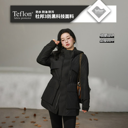 DM100大码百分百女装微胖mm冬季加厚收腰短款三防派克羽绒服外套