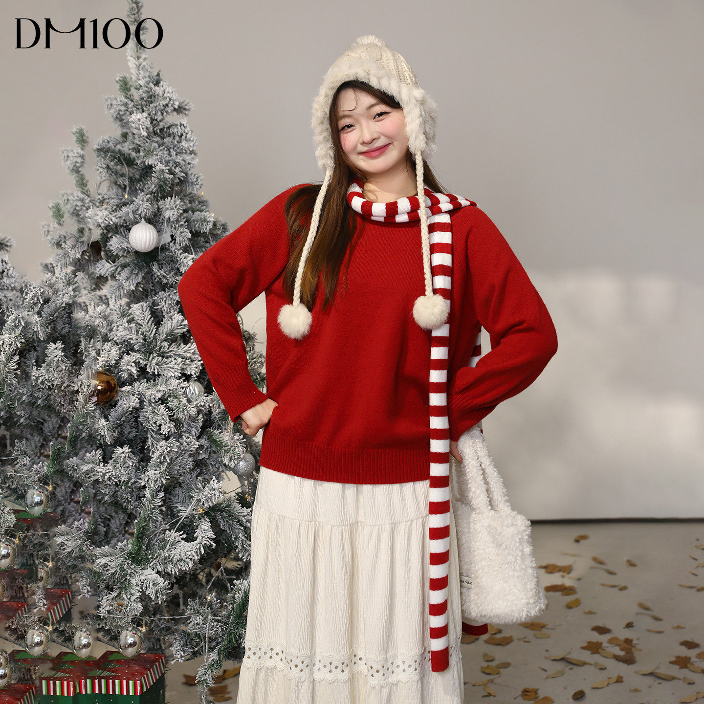 【新年焕新红色战袍】DM100大码红色撞色条纹围巾圆领毛衣针织衫,女装/女士精品,大码内搭,淘宝优惠券,粉丝福利购,淘宝优惠卷