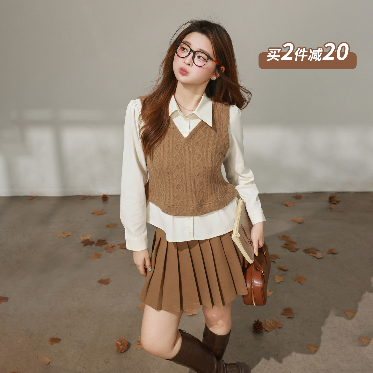 【12/08 20点 新品88折+立减15%】DM100大码学院风假两件减龄套装