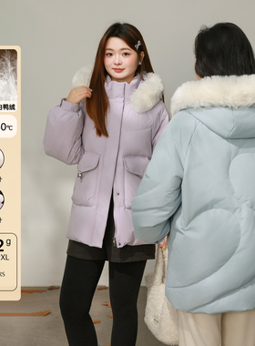 【年终清仓】DM100大码女装胖mm冬领三防连帽中长款加厚羽绒服