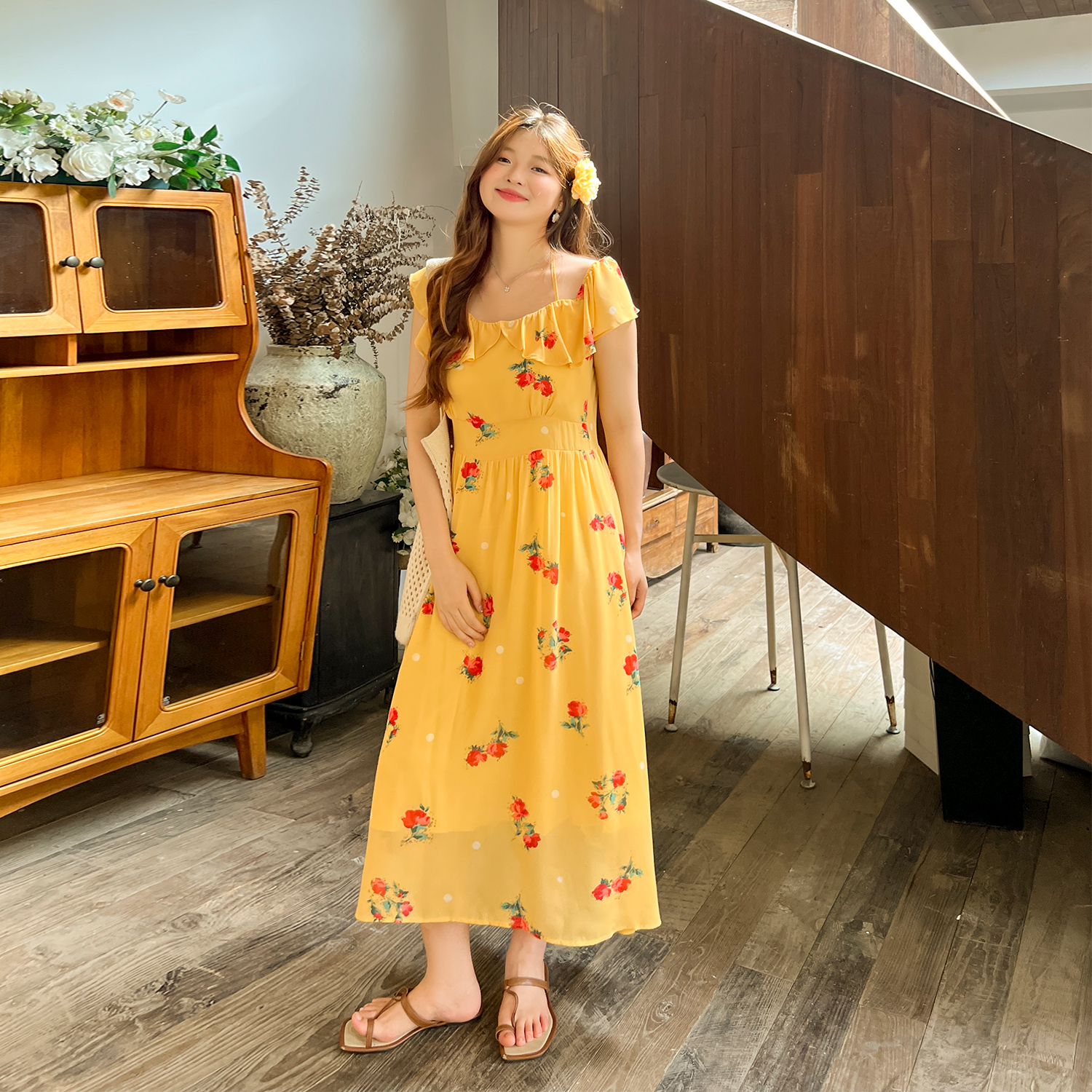 DM100大码百分百女装夏季胖mm显瘦遮肉气质一字肩玫瑰雪纺连衣裙