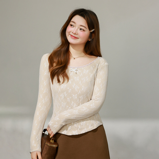 弹力网纱蕾丝修身 微胖mm冬季 打底收腰磨毛T恤 百分百女装 DM100大码