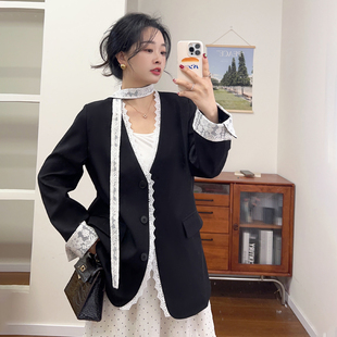 高级感V领西服气质飘带西装 DM100大码 女装 百分百2025春季 外套 新款