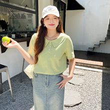 DM100大码百分百女装夏季胖mm弹力针织POLO衫甜美娃娃领正肩T恤