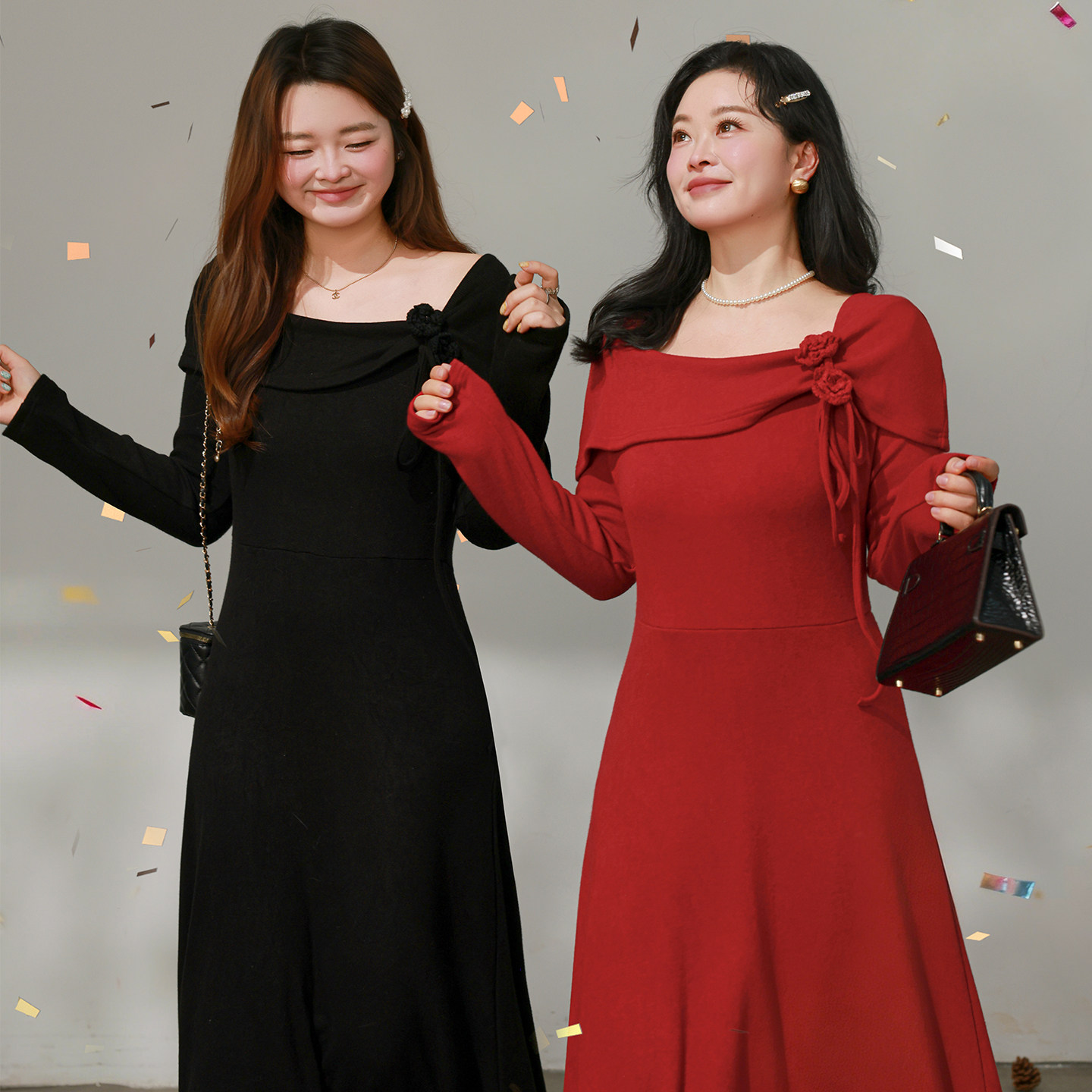 DM100大码百分百女装微胖mm冬季气质优雅收腰显瘦伞摆针织连衣裙