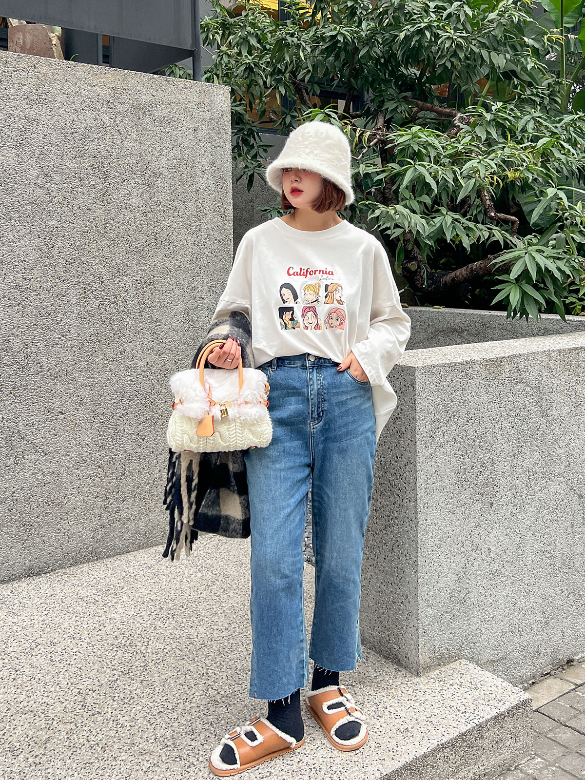 大码百分百梨形开叉九分裤牛仔裤