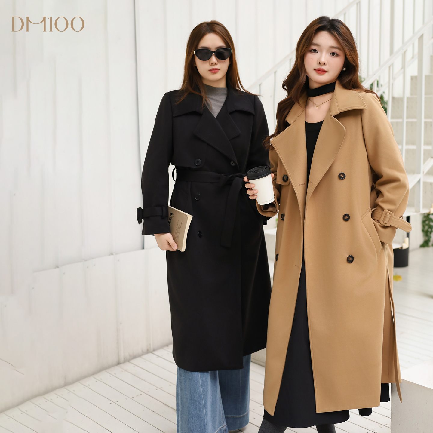 【10/31 新品88折+立减15%】DM100大码正肩收腰长款风衣毛呢外套
