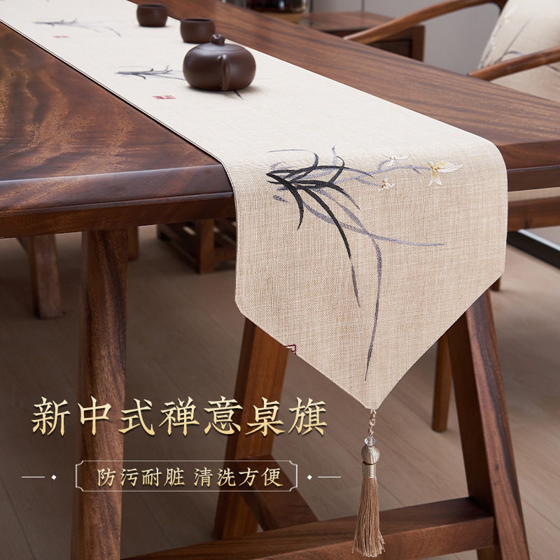 中国风禅意防水长条茶席桌旗图片