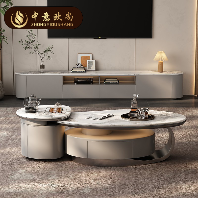 2025新款现代简约风分体式客厅家用茶台茶桌电视柜组合套餐
