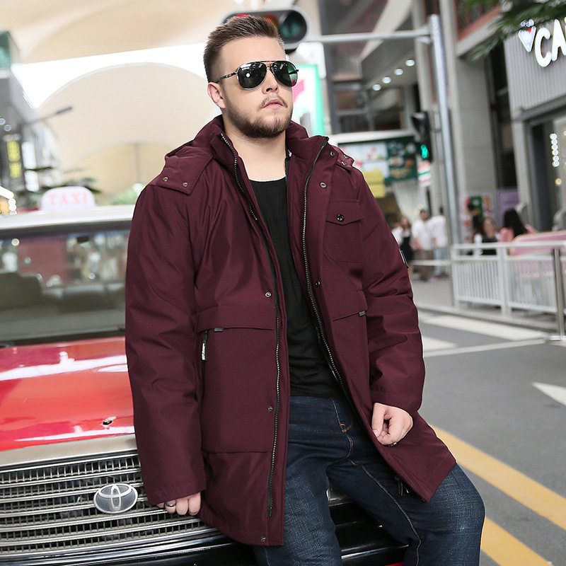 冬季潮胖子男装连帽羽绒服青年飞行员白鸭绒冲锋衣保暖外套加大码