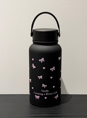 元森商店ins黑色蝴蝶结316不锈钢保温杯女生高颜值大容量便携水杯