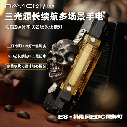 南樱旗 南樱旗x务本联名E8便携手电筒高亮度长续航时尚户外便携灯