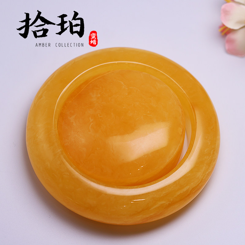 拾珀 波罗的海天然满蜜鸡油黄镯子手饰加宽加厚 琥珀蜜蜡手镯证书