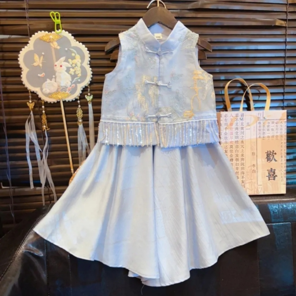 夏季新款女童新中式国风套装