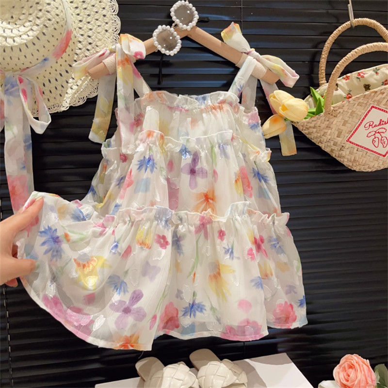 韩版洋气女童彩色花瓣珠光蝴蝶系带花边公主吊带裙2023夏装新款潮使用感如何?