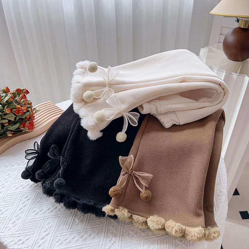 韩版洋气女童小毛球蝴蝶结阔腿裤子冬季加绒休闲花边阔腿裤直筒裤,童装/婴儿装/亲子装,裤子,淘宝优惠券,粉丝福利购,淘宝优惠卷