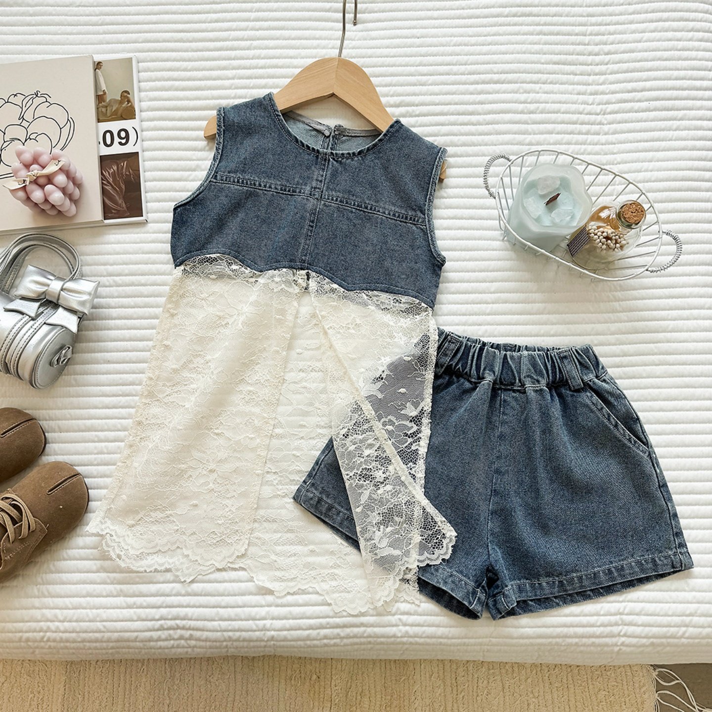 女童牛仔套装2026夏季新款宝宝拼接蕾丝无袖背心上衣短裤两件套潮,童装/婴儿装/亲子装,套装,淘宝优惠券,粉丝福利购,淘宝优惠卷