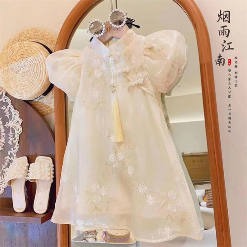 女童旗袍裙中国风夏季斜扣