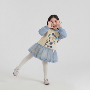 儿童甜美长袖公主裙宝宝卫衣裙女童春秋卡通美人鱼网纱拼接连衣裙