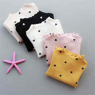 女宝宝舒适休闲可爱上衣中小童爱心长袖 打底衫 T恤 新款 2025春秋装