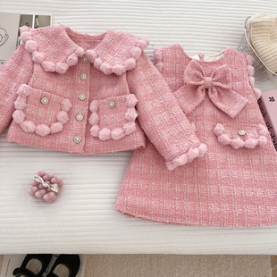 女童连衣裙套装冬季高级感2025新款儿童小香风外套背心裙轻奢洋气