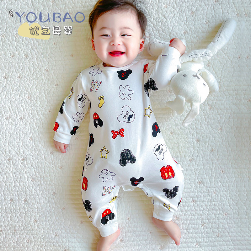 婴儿连体衣春秋装新生宝宝纯棉无骨长袖卡通米奇哈衣外出爬服睡衣,童装/婴儿装/亲子装,连身衣/爬服/哈衣,淘宝优惠券,粉丝福利购,淘宝优惠卷