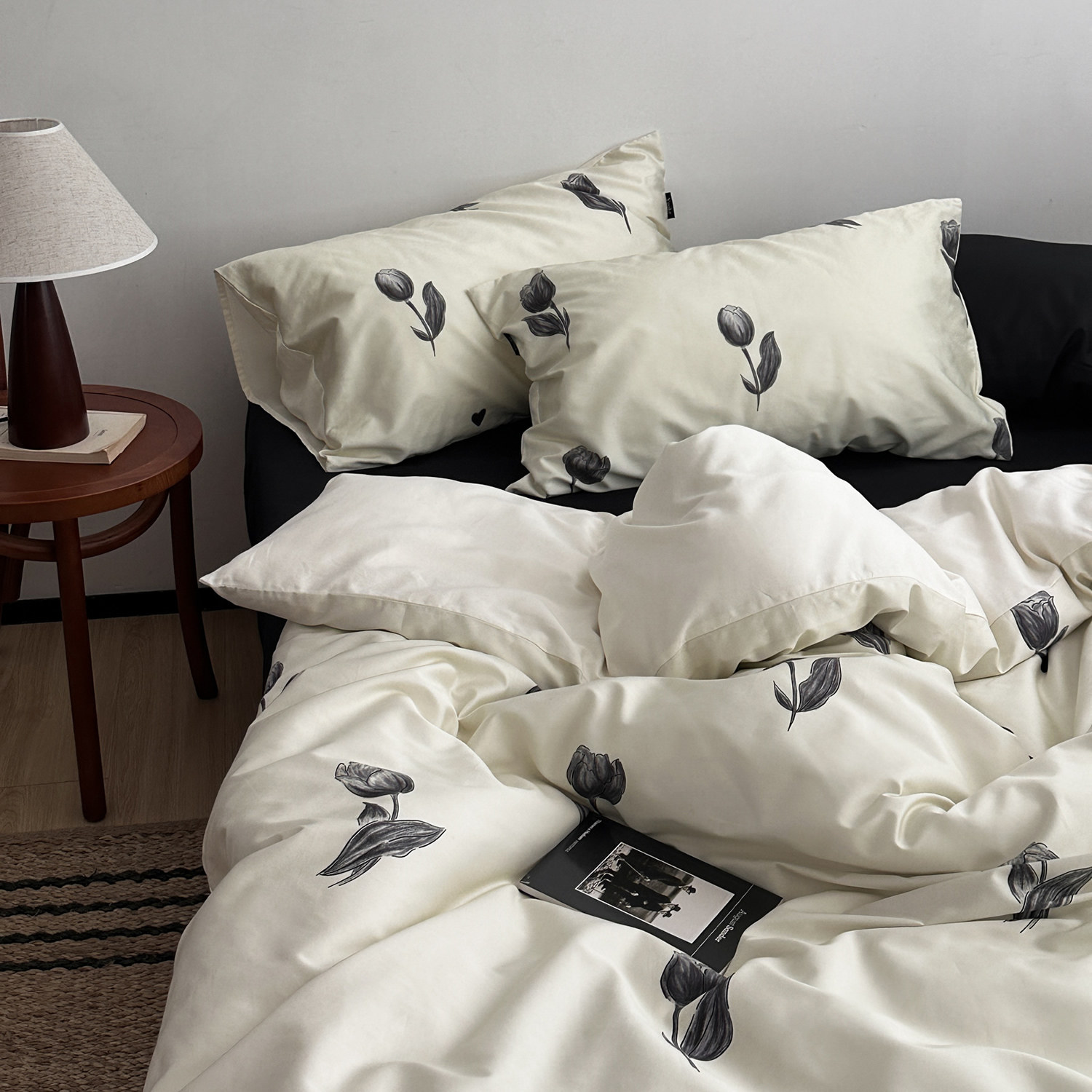 高端黑白赫本风50s长绒棉纯棉床上四件套全棉床单被套床笠款床品