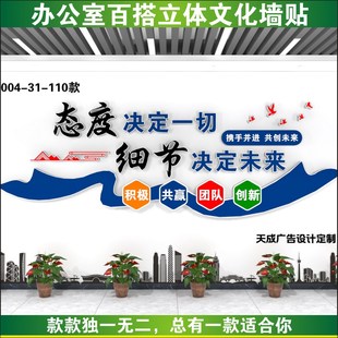 态度决定一切细节决定成败励志标语墙贴3D立体办公室墙面装饰布置