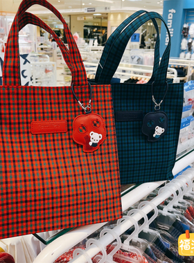 日本专柜familiar经典格子可爱小熊妈咪包杂物尿不湿手提包托特包