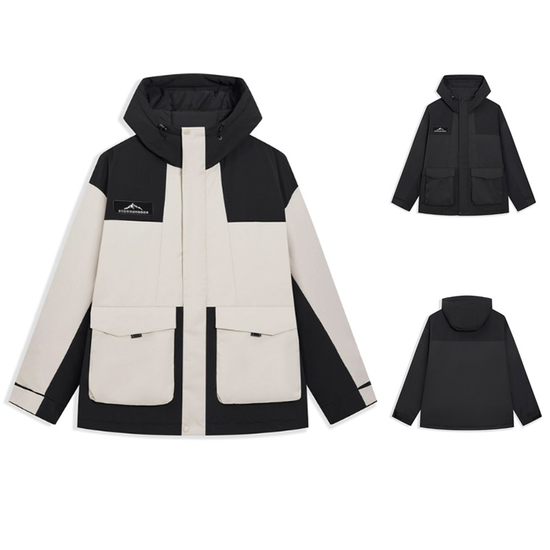 特步男士羽绒派克服2025冬季新品连帽工装羽绒外套975429 190055