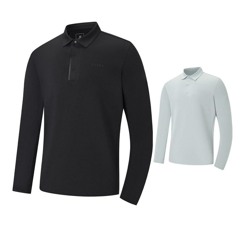 特步长袖POLO衫男款2025秋季新款内搭健身跑步运动服975329040360