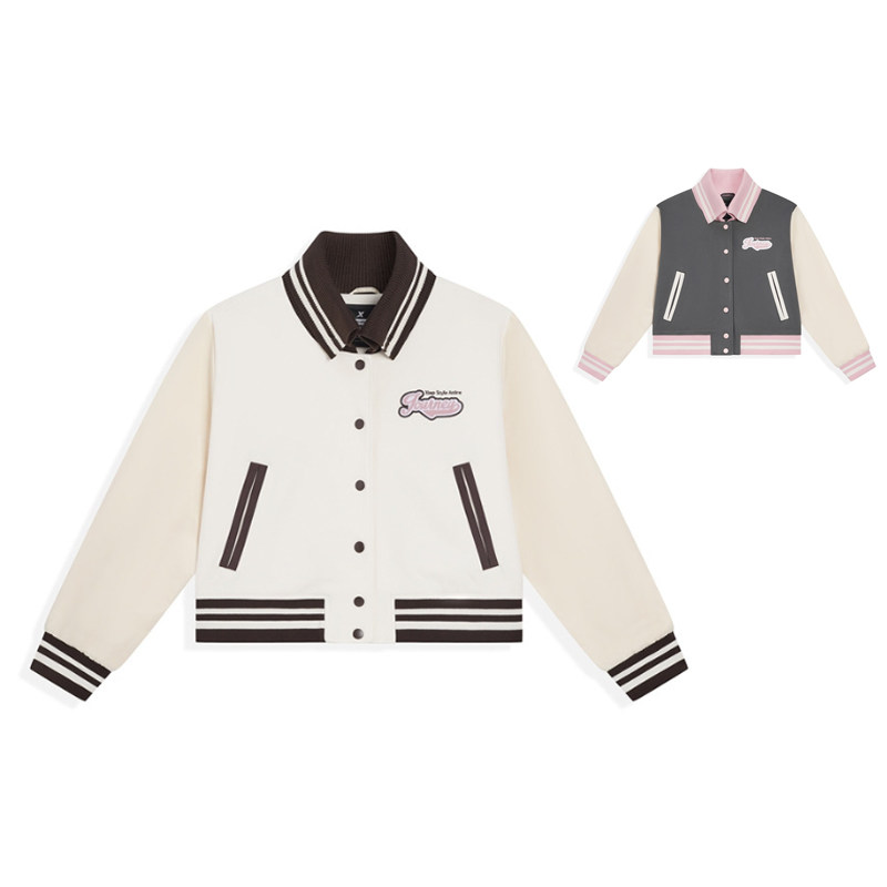 特步女款运动外套2025春秋款短款夹克运动棒球服975128 060223