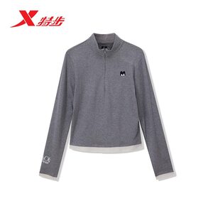 特步小熊联名立领针织卫衣女秋新