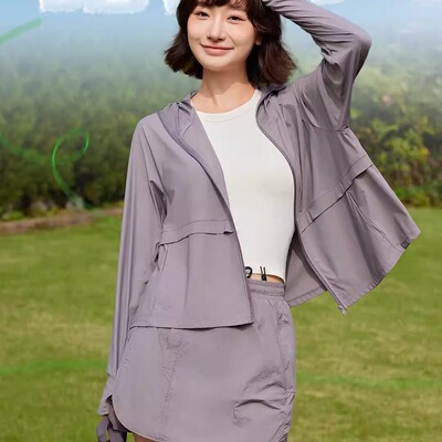 枯叶蝶1055夏季女士连帽防晒服上衣防紫外线轻薄宽松短款夹克外套